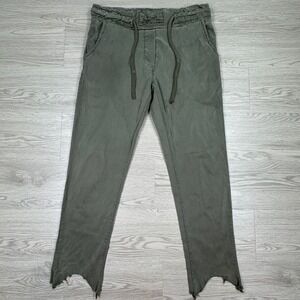 Sunny Studio Paris Women's Pants Olive Green Lyocell Elastic Waist Raw Hem S/M